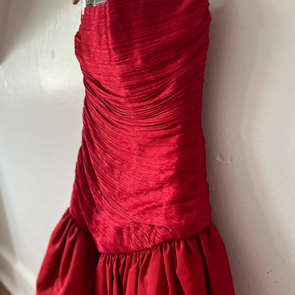 EUC VTG 90s Morton Miles Satin Red Strapless Cocktail Dress tulle slip - Picture 3 of 15